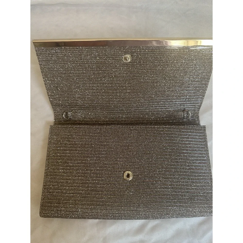 Estee & Lilly Gold Metallic Glitter Clutch Small w/ Detachable Strap Magnetic